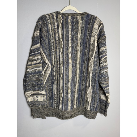 Norm Thompson Mens Sweater L Cable Knit Striped Textured Crew Neck Pullover - Picture 6 of 8